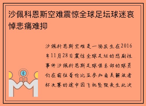 沙佩科恩斯空难震惊全球足坛球迷哀悼悲痛难抑 沙佩科恩斯空难震惊全球足坛球迷哀悼悲痛难抑